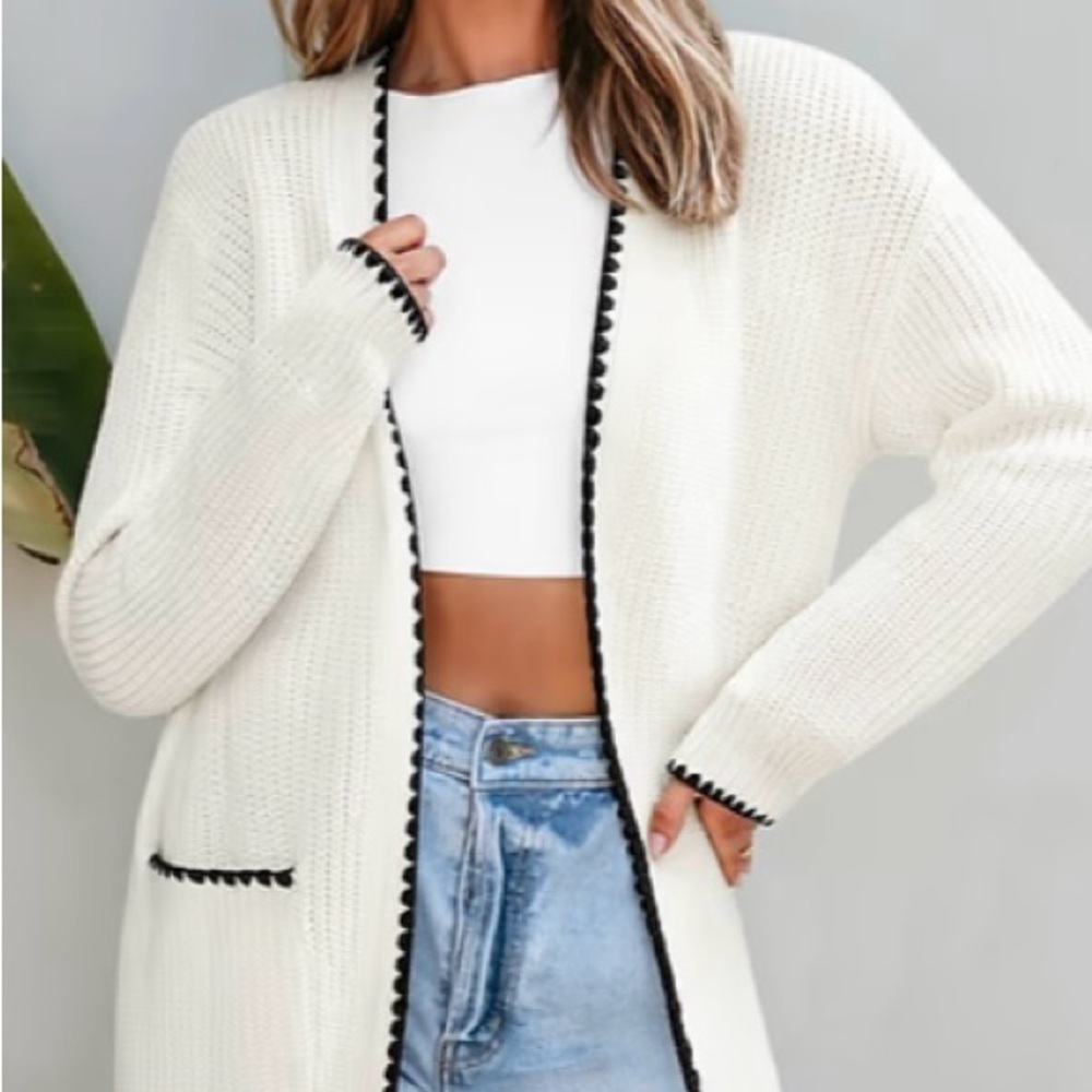 Cupshe Cream Cardigan with Black Trim